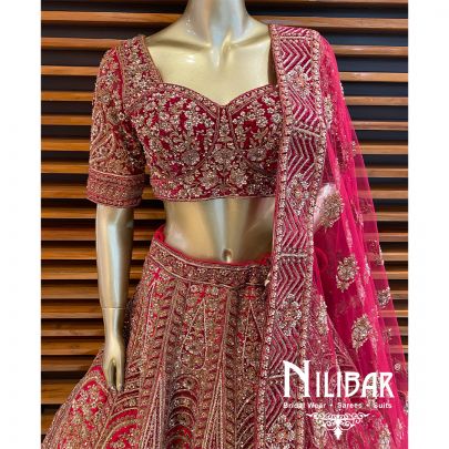 Maroon Velvet Bridal Lehenga