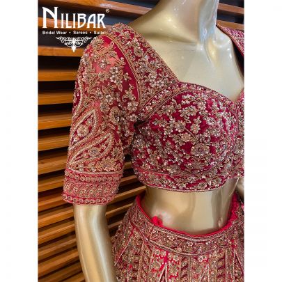 Maroon Velvet Bridal Lehenga