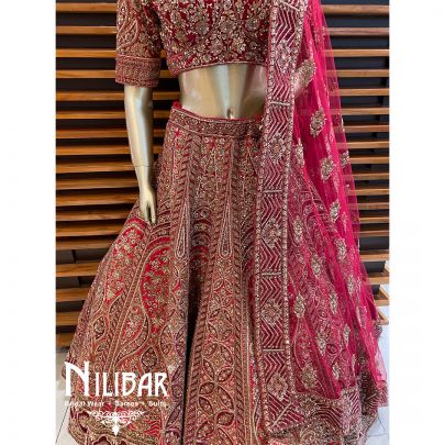 Maroon Velvet Bridal Lehenga