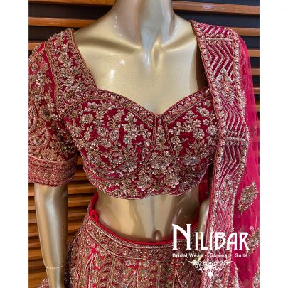 Maroon Velvet Bridal Lehenga