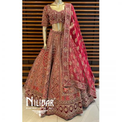 Maroon Velvet Bridal Lehenga