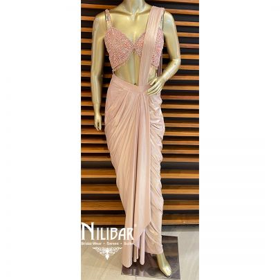 Pink Lycra Drape Saree