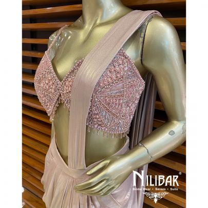 Pink Lycra Drape Saree