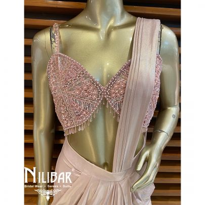 Pink Lycra Drape Saree