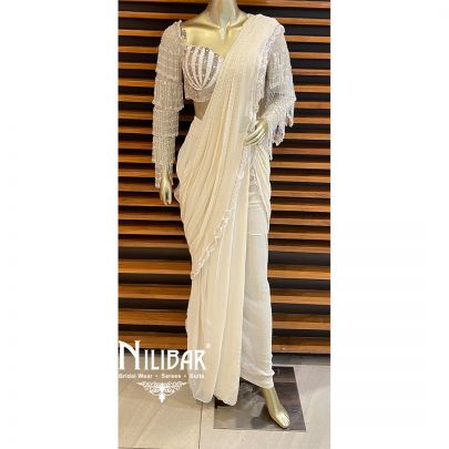 Ivory Georgette Drape Saree