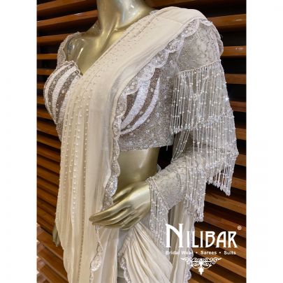 Ivory Georgette Drape Saree