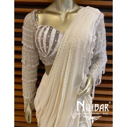 Ivory Georgette Drape Saree