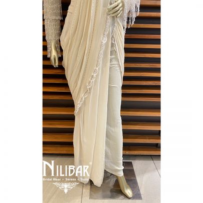 Ivory Georgette Drape Saree