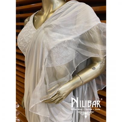 Silver Georgette Drape Saree