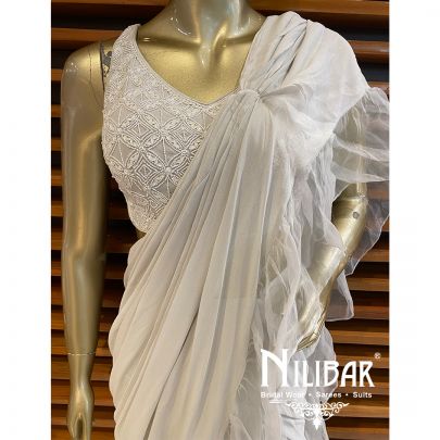 Silver Georgette Drape Saree