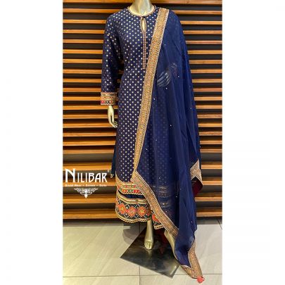Midnight Blue Silk Palazzo Suit