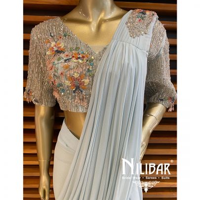 Baby Blue Lycra Drape Saree
