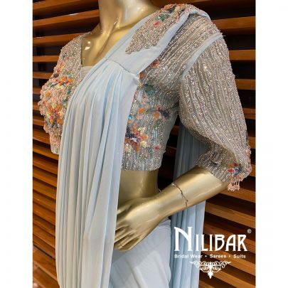 Baby Blue Lycra Drape Saree
