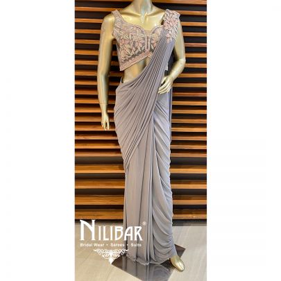 Grey Lycra Drape Saree