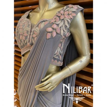 Grey Lycra Drape Saree