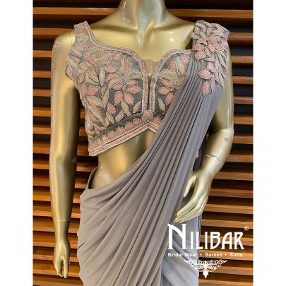 Grey Lycra Drape Saree