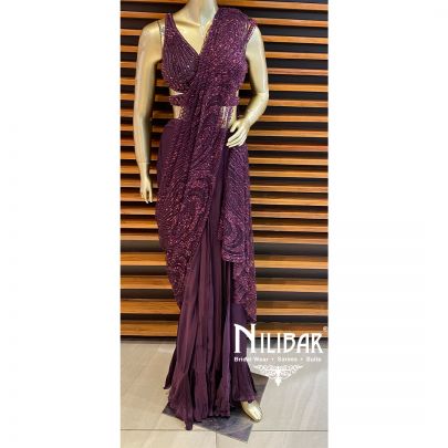  Wine Satin Drape Saree