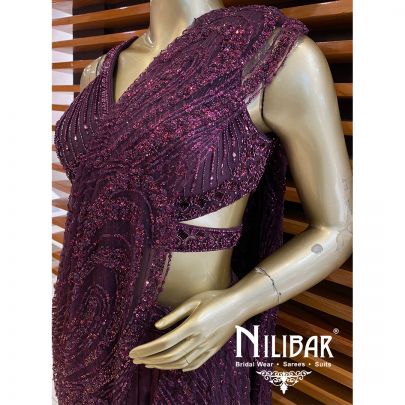  Wine Satin Drape Saree