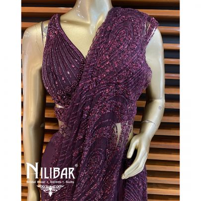  Wine Satin Drape Saree