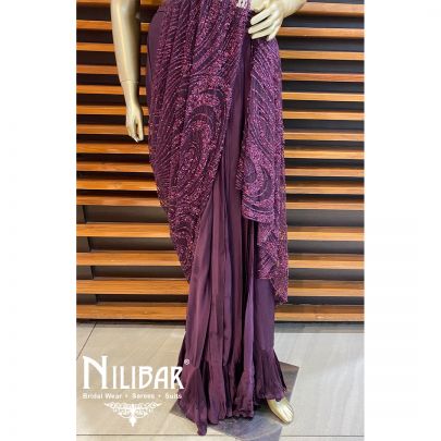  Wine Satin Drape Saree