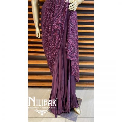  Wine Satin Drape Saree