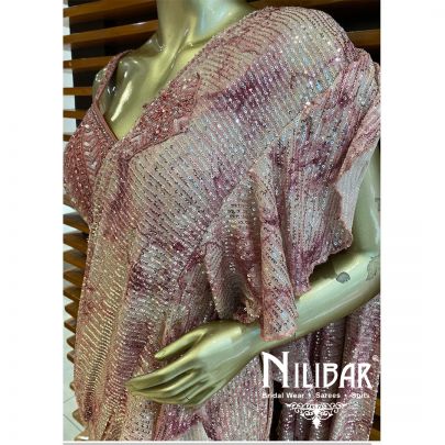 Pink Net Draped Saree