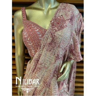 Pink Net Draped Saree