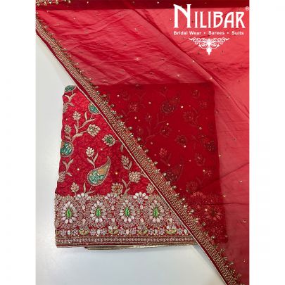 Cranberry Red Crepe Unstitched Suit