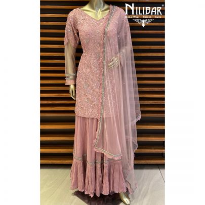 Blush Pink Silk and Georgette Jaffa Pant Suit