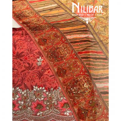 Indian Red Crepe Unstitched Suit