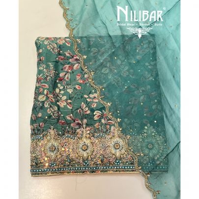 Sea Green Crepe Unstitched Suit