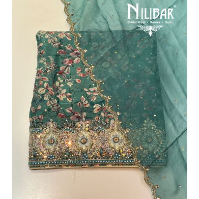 Sea Green Crepe Unstitched Suit
