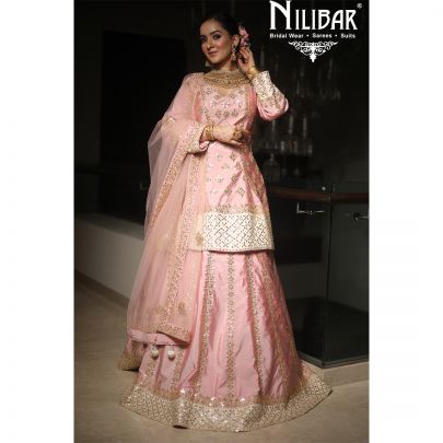 Pastel Pink Silk Bridal Lehenga