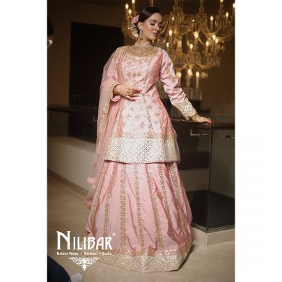 Pastel Pink Silk Bridal Lehenga