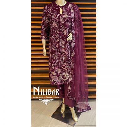 Wine Net Georgette Pant Suit