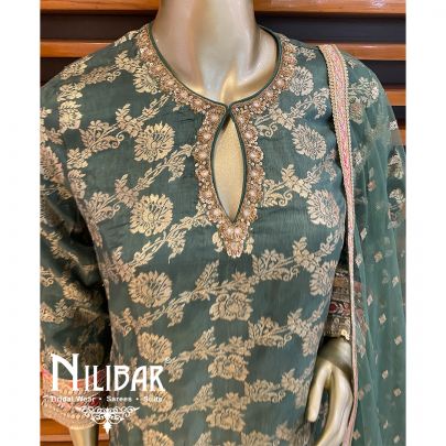 Green Silk Net Pant Suit