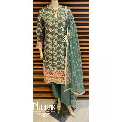 Green Silk Net Pant Suit