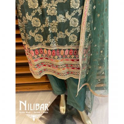 Green Silk Net Pant Suit