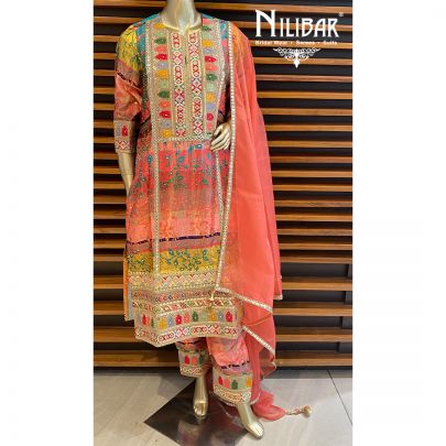 Multicolor Satin Net Pant Suit