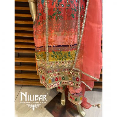 Multicolor Satin Net Pant Suit