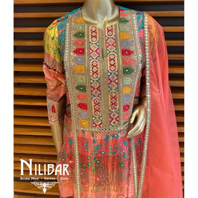 Multicolor Satin Net Pant Suit