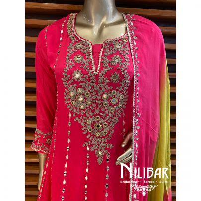 Hot Pink Chinon Dhoti Suit