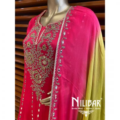 Hot Pink Chinon Dhoti Suit