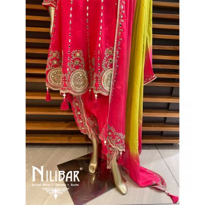 Hot Pink Chinon Dhoti Suit