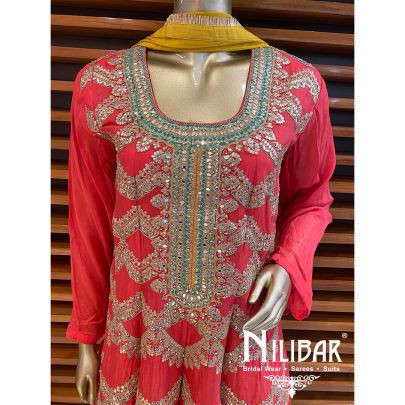 Orange Chinon Dhoti Suit