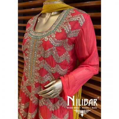 Orange Chinon Dhoti Suit