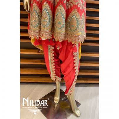 Orange Chinon Dhoti Suit