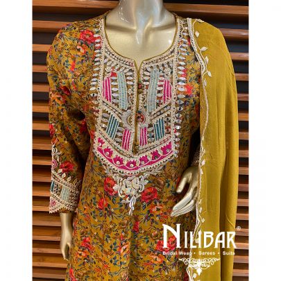 Mustard Crepe Chinon Dhoti Suit
