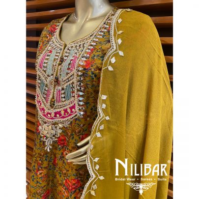 Mustard Crepe Chinon Dhoti Suit