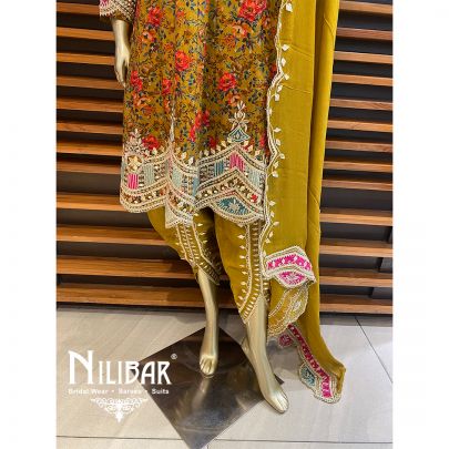 Mustard Crepe Chinon Dhoti Suit